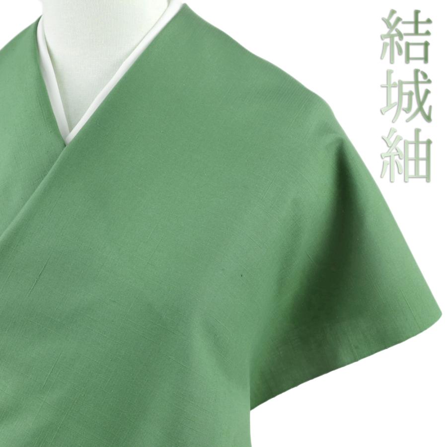 結城紬 紬 結城織物 正絹 緑 渋緑 カーキ 未仕立て 反物 茨城県結城織物販売協同組合 お洒落 カジュアル シック 大人 上質 かっ No.4-0597の画像