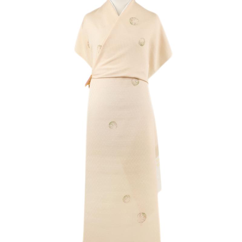 小紋 万葉染織 反物 丹後ちりめん 正絹 肌色 ベージュ クリーム色 生成