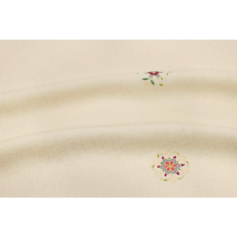 小紋 反物 正絹 黄色 生成り クリーム色 華文 和柄 友禅染 綸子 型友禅