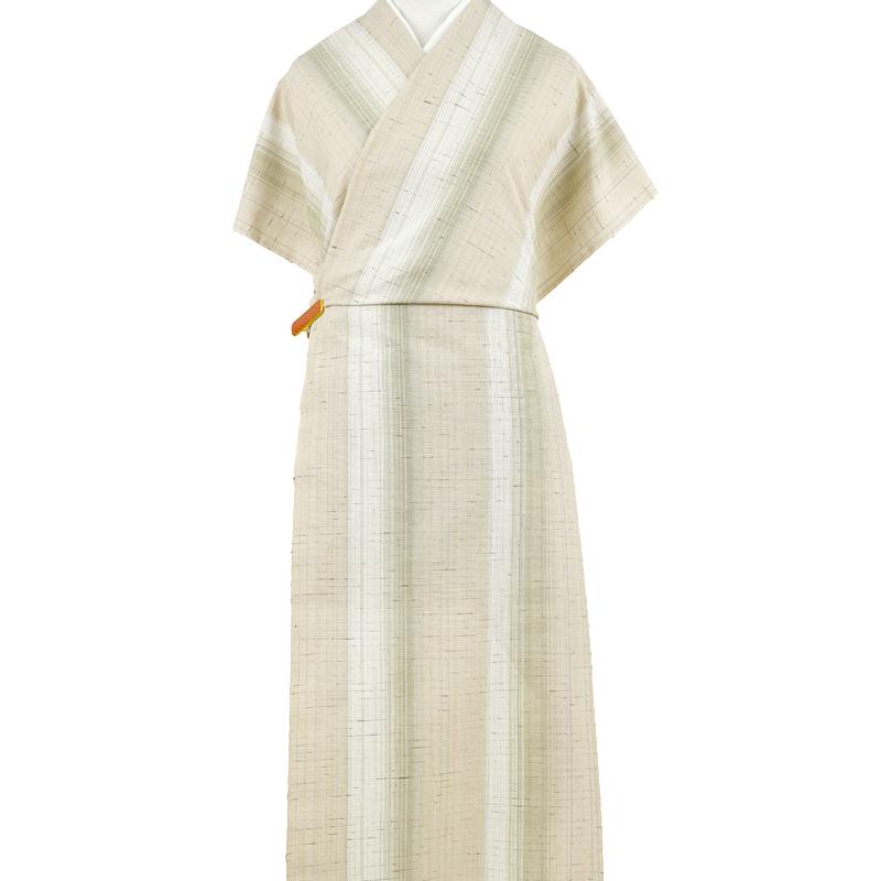 ぜんまい絣 紬 反物 閉めれ 紅花の里工房 正絹 ベージュ ピンク 