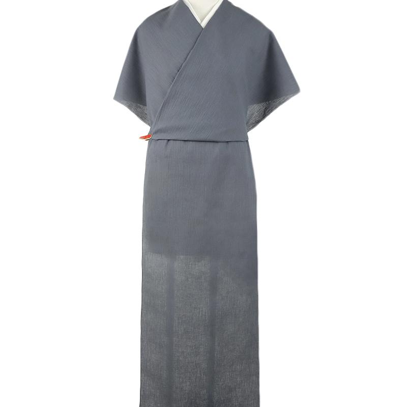 近江ちぢみ 夏物 綿麻 灰色 ブルーグレー 無地 未仕立て 反物 手もみ