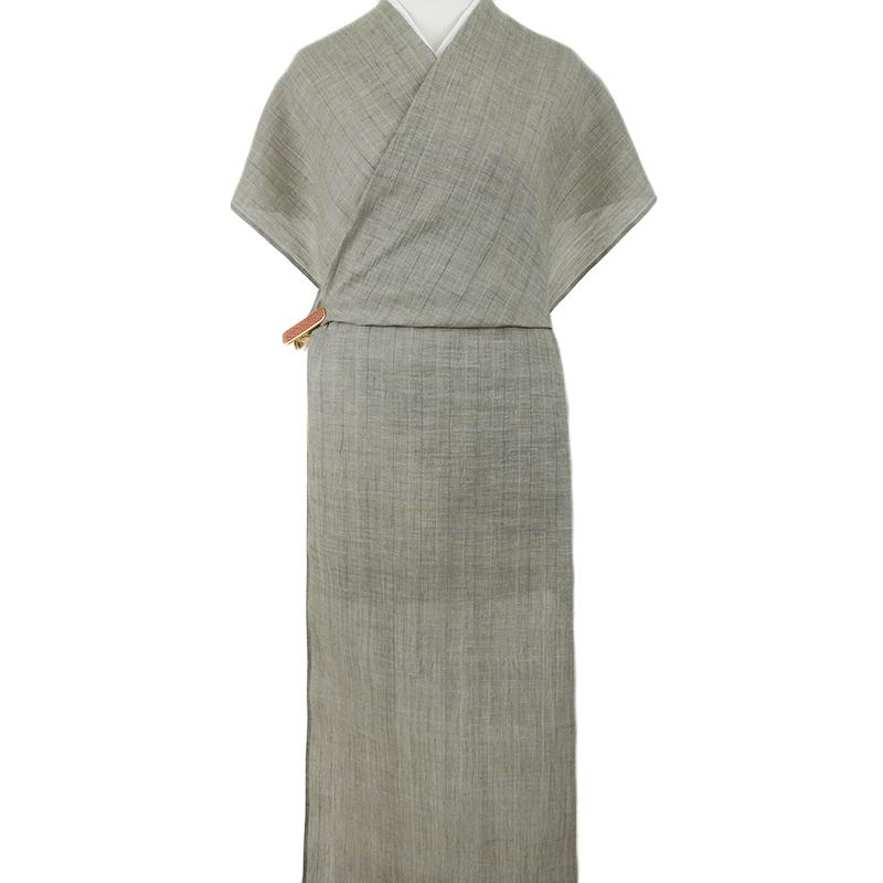 近江縮　チェック　本麻 近江ちぢみ 夏物 本麻 渋緑 灰緑 市松 格子 チェック 未仕立て