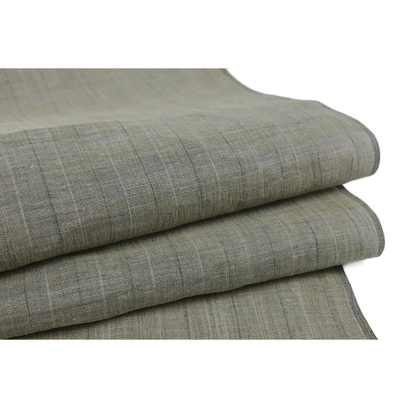 近江ちぢみ 夏物 本麻 渋緑 灰緑 市松 格子 チェック 未仕立て