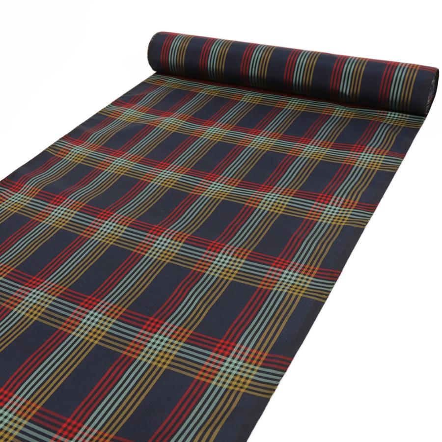 大島紬 反物 正絹 カジュアル 縞 格子 紺 赤 黄色 チェック 未仕立て