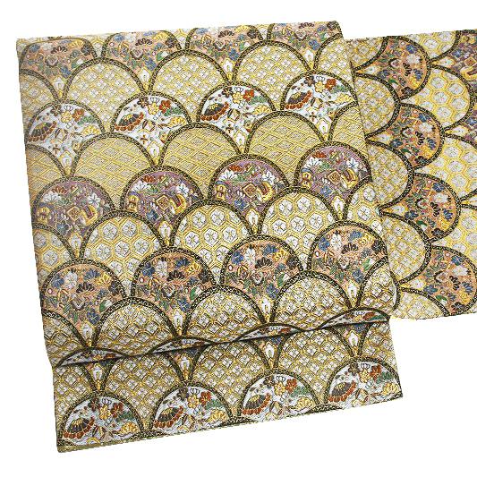 袋帯 正絹 唐織 西陣織 新品 金地 宝尽くし 青海波 松竹梅 梅 笠松 笹  