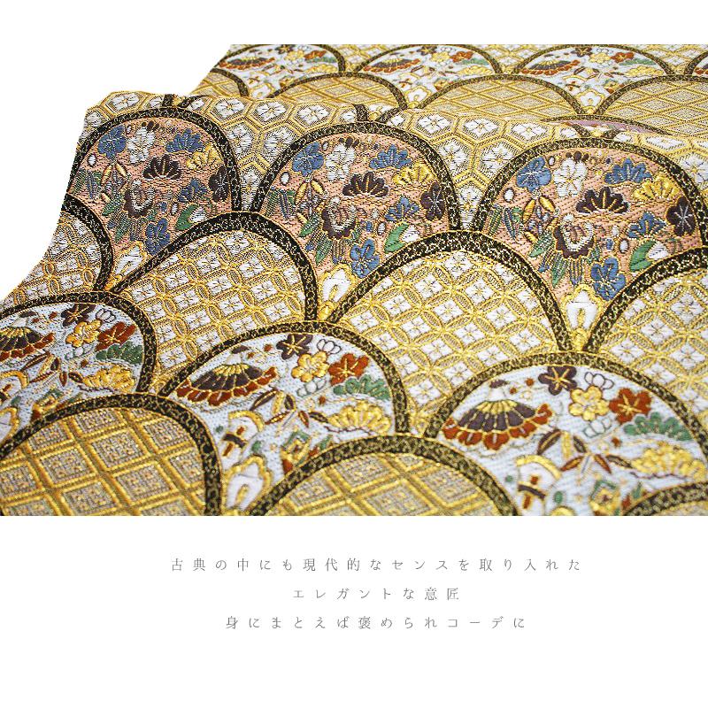 袋帯 正絹 唐織 西陣織 新品 金地 宝尽くし 青海波 松竹梅 梅 笠松 笹  