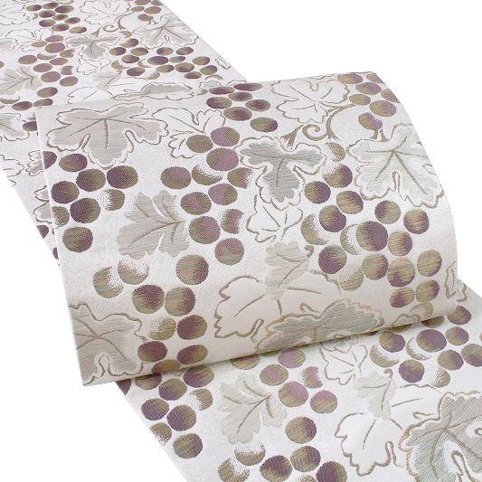 袋帯 正絹 織 西陣織 岡文織物 六文字屋半兵衛 新品 銀地 シルバー