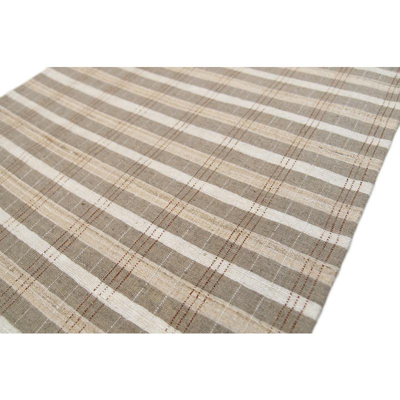 袋帯 正絹 野蚕シルク 紬 手紡ぎ 生成り ライトベージュ 格子柄