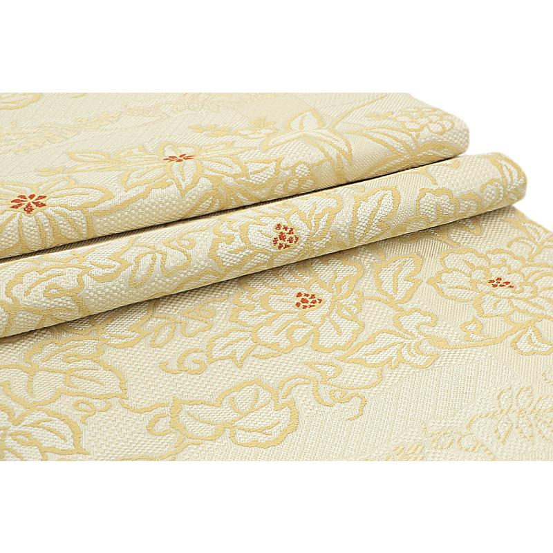 袋帯 洒落袋帯 正絹 クリーム色 白 ベージュ 赤 臙脂 花唐草 未仕立て