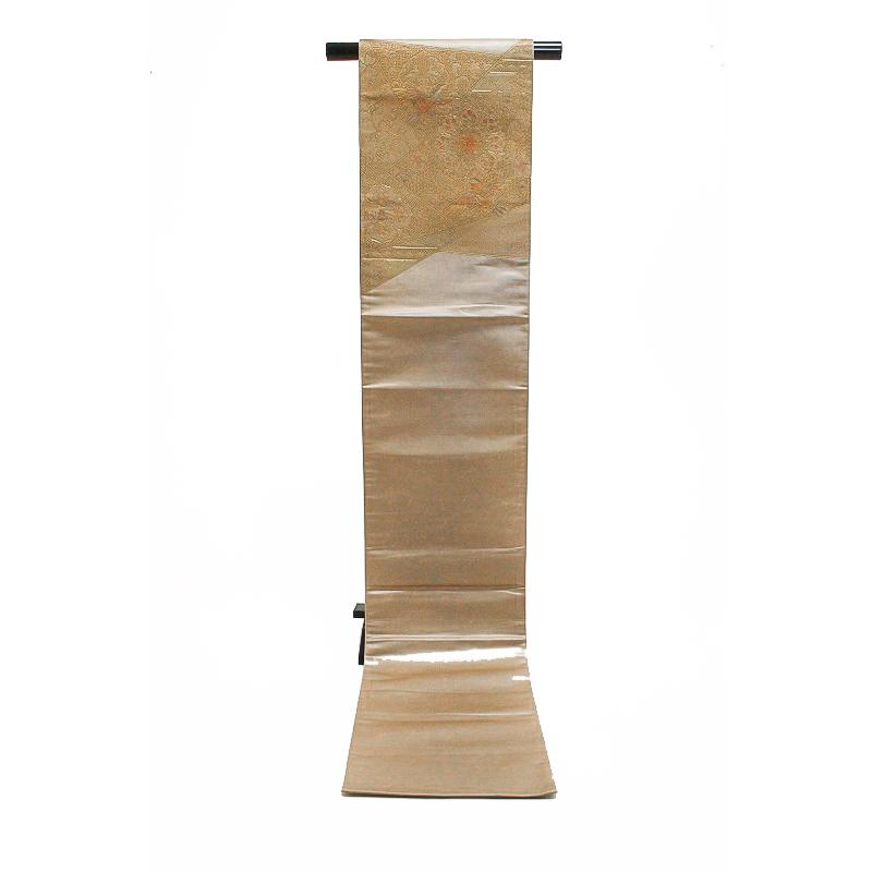 中古 袋帯 正絹 リサイクル 金色地 鳥 華文 花唐草 花 裂取り スワトウ