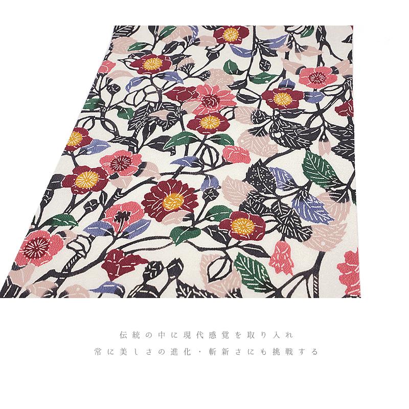 栗山紅型　名古屋帯 栗山吉三郎 名古屋帯 和染紅型 紅型染 渋薄ピンク 山茶花 No.6-0875