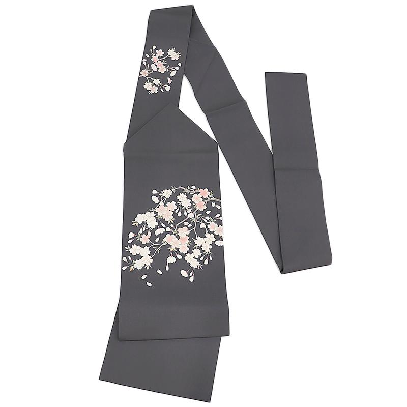 名古屋帯 絹菱 友禅染 正絹 グレー 桜 最駒塩瀬 五泉 新品 名古屋帯 絹菱 友禅染 正絹 グレー 桜 最駒塩瀬 五泉 新品