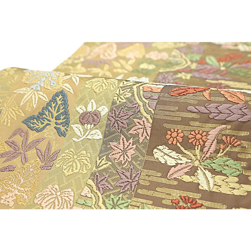 ブランド登録なし 中古 袋帯 正絹 唐織 リサイクル 茶 薄茶 ベージュ  