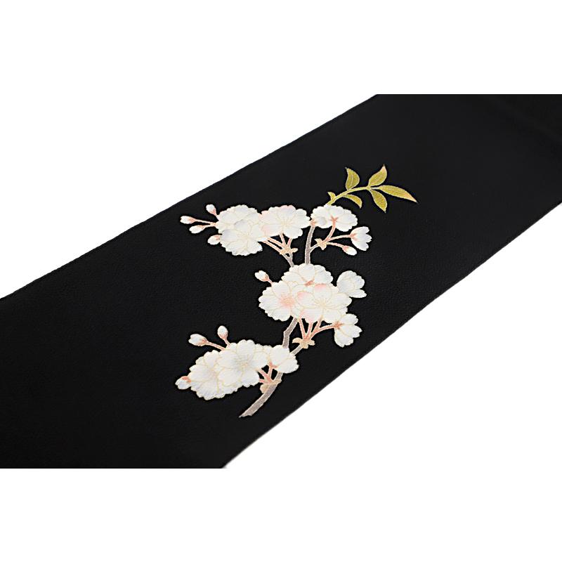 名古屋帯 正絹 友禅染 黒地 花 桜 桜の木 秀美 和柄 シック 新品 名古屋帯 正絹 友禅染 黒地 花 桜 桜の木 秀美 和柄 シック 新品
