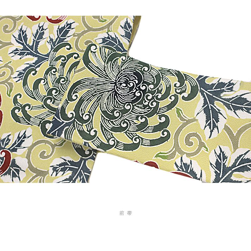 栗山吉三郎 名古屋帯 栗山紅型 和染紅型 紅型染 正絹 黄緑 緑 黄色