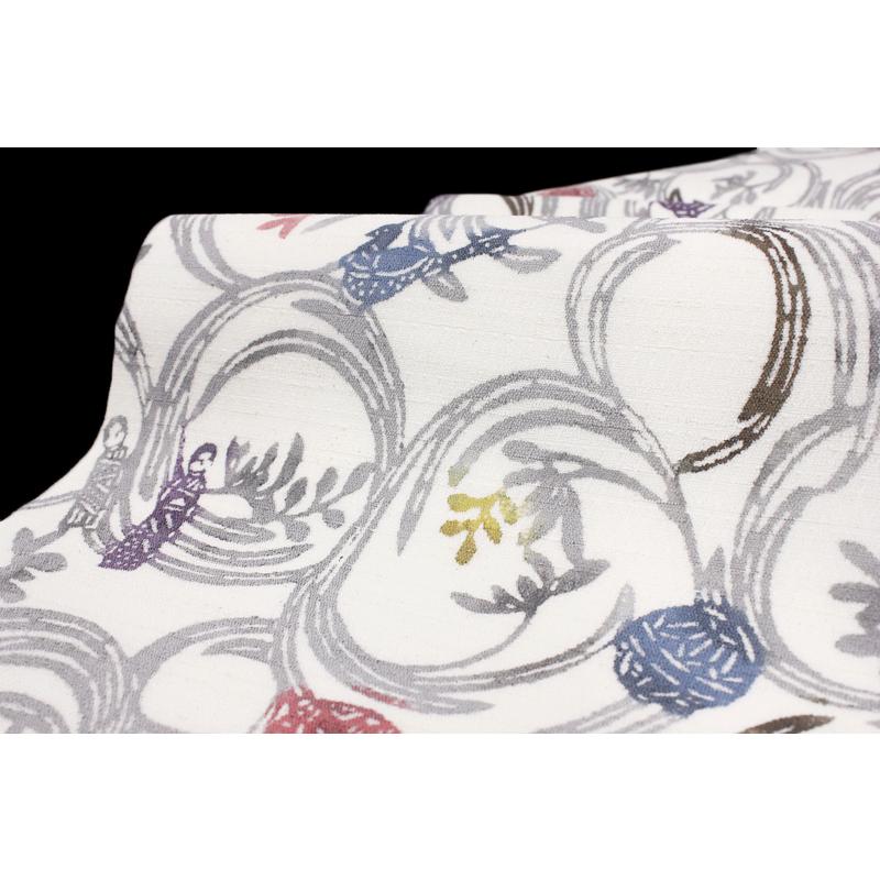 名古屋帯 江戸紅型 紅型染 和染紅型 浜紬 浜つむぎ 網織紬 正絹 白地