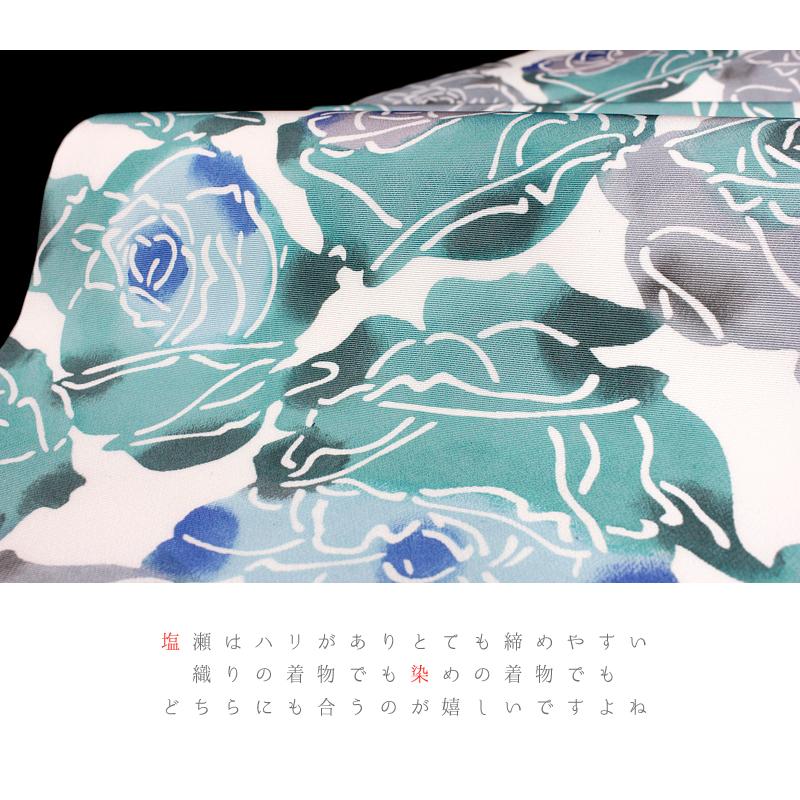 名古屋帯 江戸紅型 紅型染 和染紅型 正絹 白地 青 緑 グレー 花 バラ 薔薇 九寸 染九寸帯 新品 仕立て上がり お洒落着 カジュア No.6-1426の画像