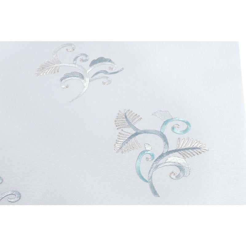 名古屋帯 手刺繍 特選帯 京染手刺繍 駒塩瀬 正絹 銀糸 水色 青 空色 唐草 和柄 友禅染 引き染 地染 五泉 塩瀬 江口 日本の絹 シ No.6-1509の画像