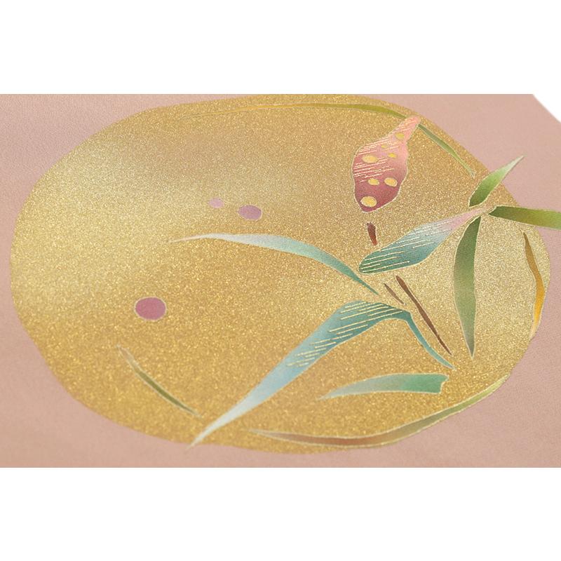 名古屋帯 正絹 竹屋町刺繍 ピンク 金 花 月 丸 お月見 シンプル 名古屋帯 正絹 竹屋町刺繍 ピンク 金 花 月 丸 お月見 シンプル