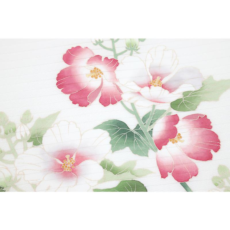 名古屋帯 夏物 十日町友禅 塩瀬 秀美 絽 白地 芙蓉 フヨウ 九寸 正絹 着物 本加工友禅 お洒落着 五泉 お洒落着 カジュアル No.6-1894の画像