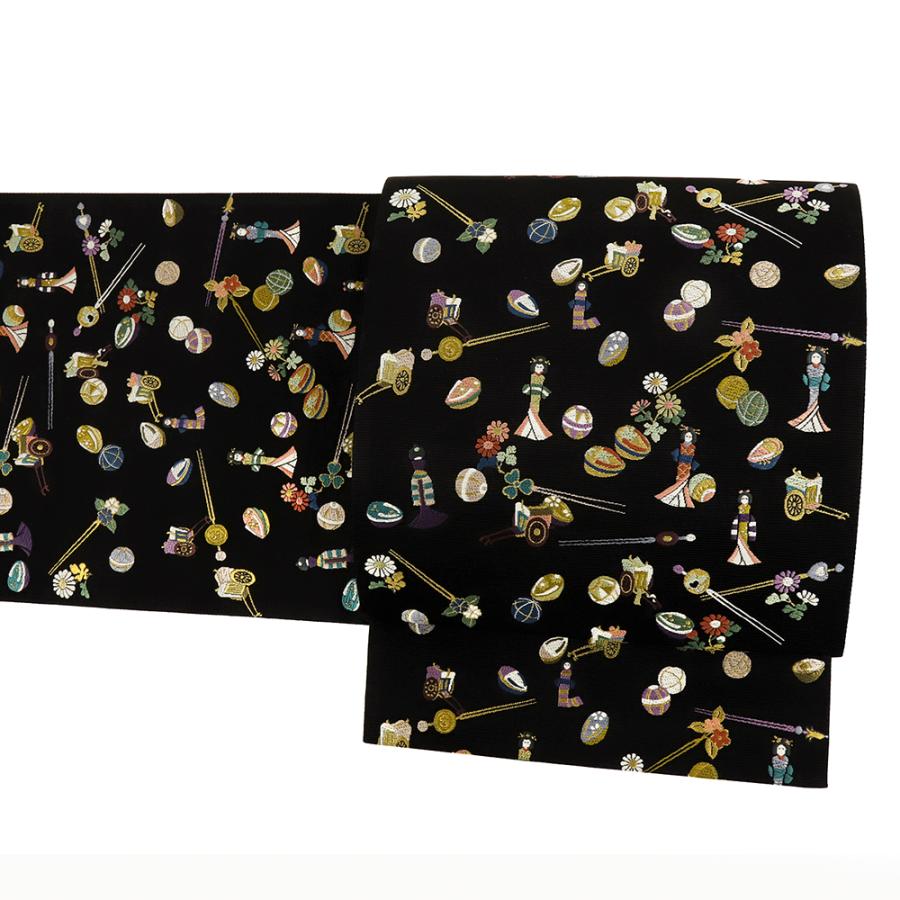 袋帯 山下織物 正絹 黒地 優彩好日紋 唐織 仕立て上がり 礼装用 セミ