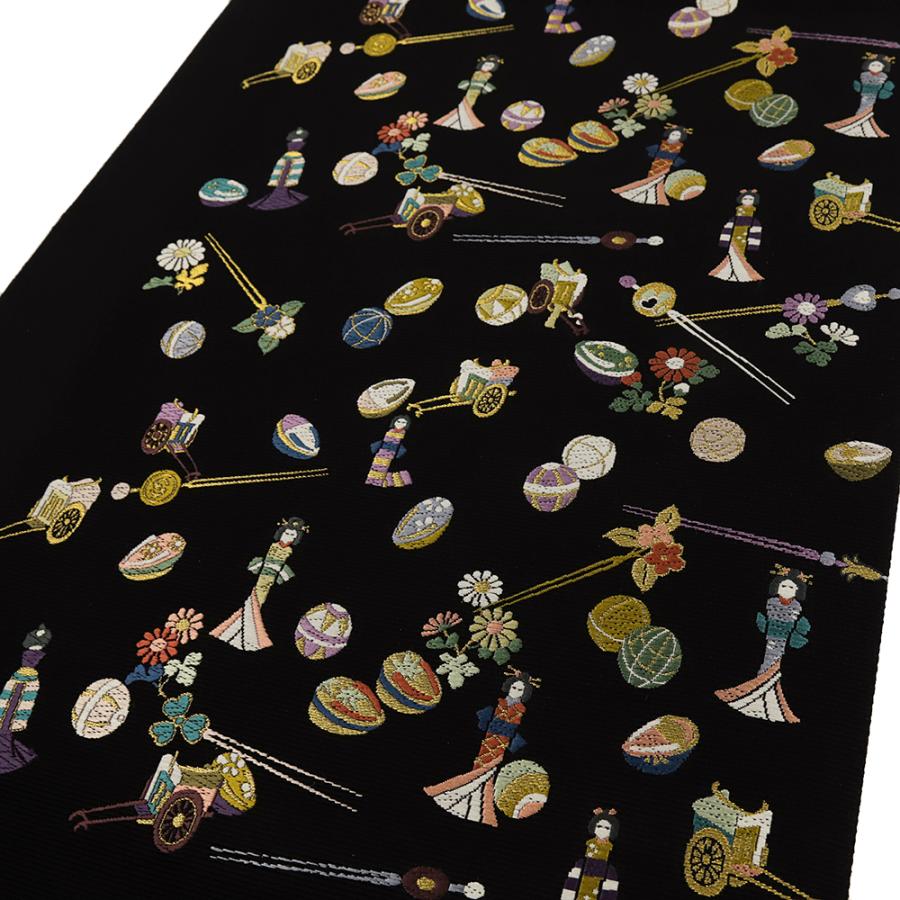 袋帯 山下織物 正絹 黒地 優彩好日紋 唐織 仕立て上がり 礼装用 セミ