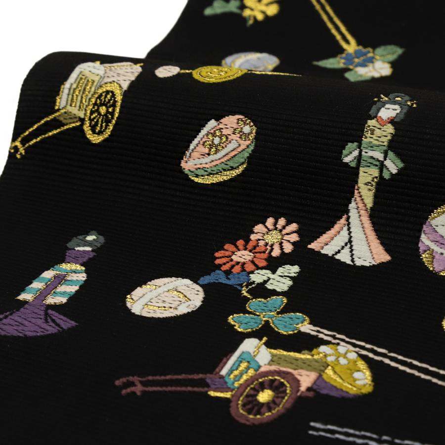 袋帯 山下織物 正絹 黒地 優彩好日紋 唐織 仕立て上がり 礼装用 セミ