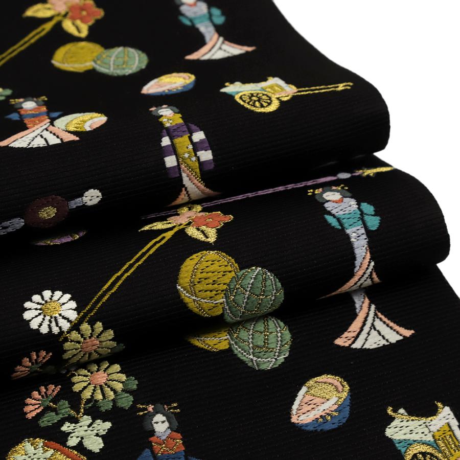 袋帯 山下織物 正絹 黒地 優彩好日紋 唐織 仕立て上がり 礼装用 セミ