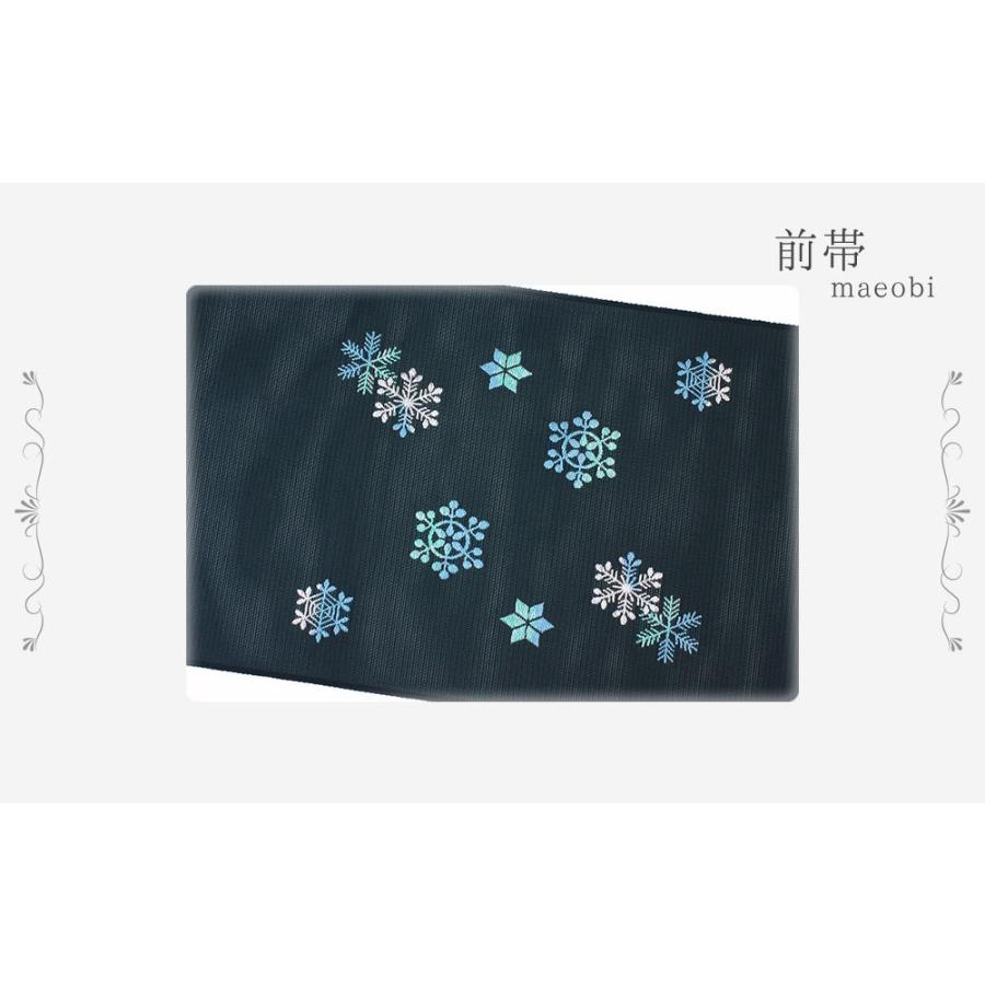 夏物 名古屋帯 龍村 紗 濃深緑 結晶 雪の結晶 雪の華 雪 友禅染 正絹 