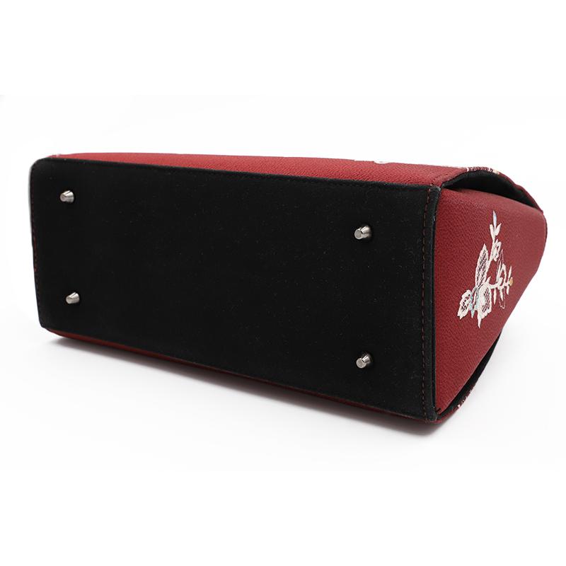 岡重 和装バッグ OKAJIMA 赤 花唐草 更紗 臙脂 ワインレッド