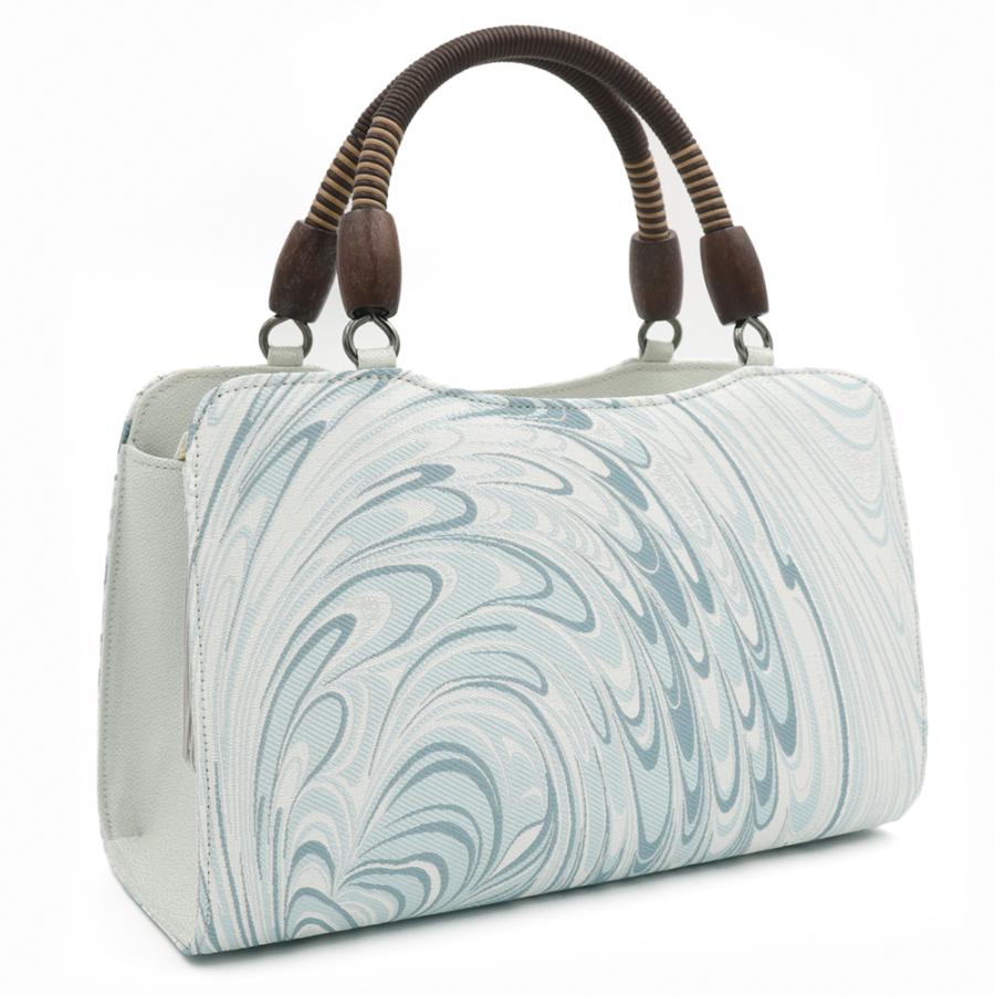 和装バッグ 本場筑前博多織 世美庵 華三彩 一輪館 正絹 白地 水色 青