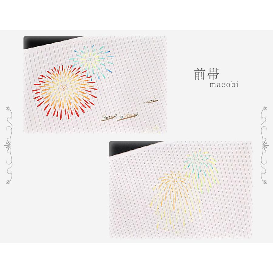 夏物 名古屋帯 十日町友禅 塩瀬 秀美 絽 桜ベージュ 花火 屋形船 九寸 反物 正絹 本加工友禅 九寸 新品 未仕立て お洒落着 反物 No.88-0833の画像