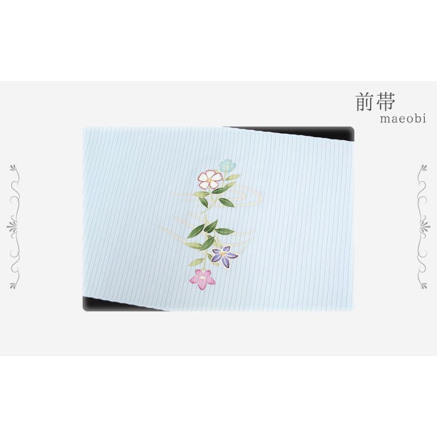 夏物 名古屋帯 十日町友禅 塩瀬 秀美 絽 ブルーグレー 撫子 桔梗 花船  