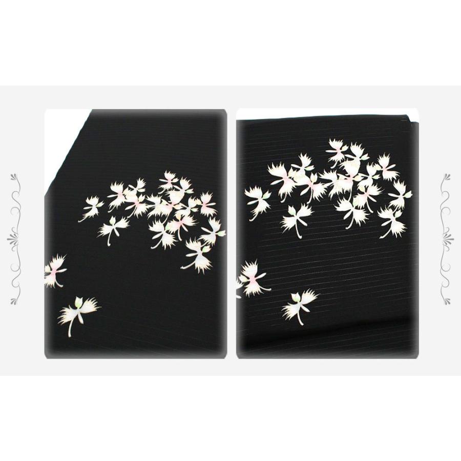 夏物 名古屋帯 十日町友禅 塩瀬 秀美 絽 黒地 撫子 九寸 反物 正絹 本加工友禅 九寸 新品 未仕立て お洒落着 反物 十日町友禅 No.88-0841の画像
