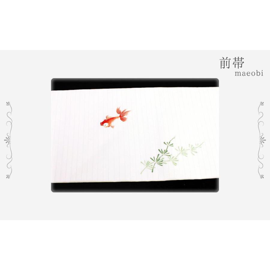 夏物 名古屋帯 十日町友禅 塩瀬 秀美 絽 白地 金魚 九寸 反物 正絹 本加工友禅 九寸 新品 未仕立て お洒落着 反物 十日町友禅 No.88-1301の画像