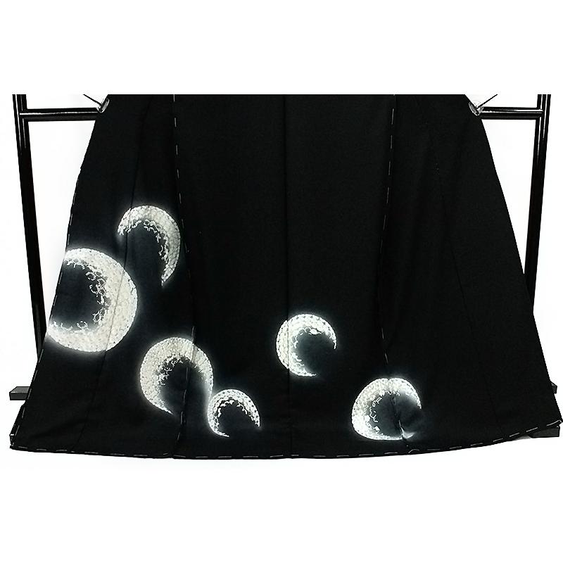 訪問着 手刺繍 正絹 黒地 三日月 桜 菊 ぼかし 最高級丹後ちりめん 仮