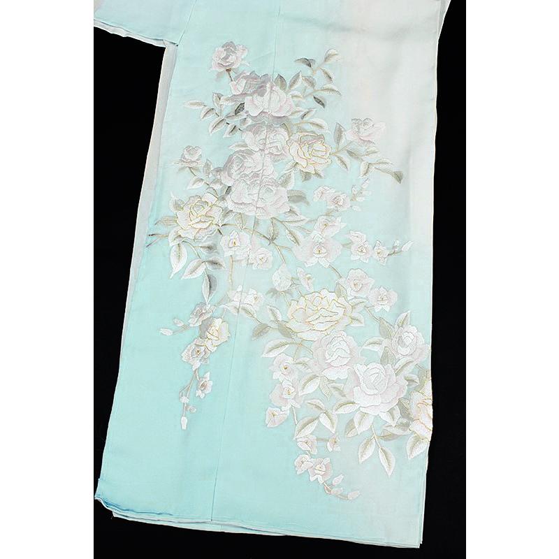 訪問着 極上 手刺繍 正絹 水色 薔薇 バラ 蘭 ラン 観世水 ぼかし 最 