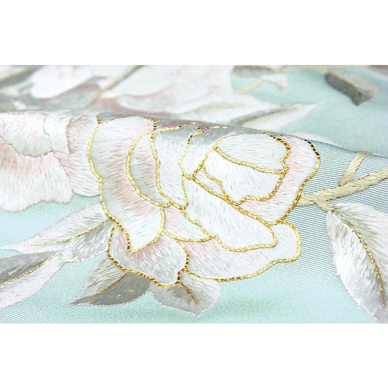 訪問着 極上 手刺繍 正絹 水色 薔薇 バラ 蘭 ラン 観世水 ぼかし 