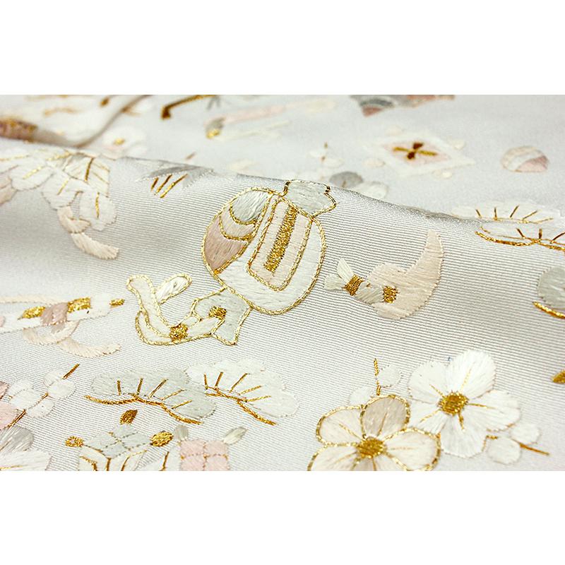 訪問着 手刺繍 正絹 ライトグレー 薄灰色 宝尽くし 松竹梅 最高級丹後 