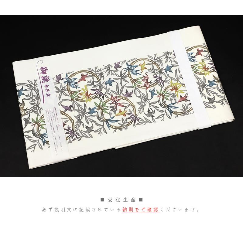 江戸紅型 名古屋帯 紅型染 最駒塩瀬 五泉 白地 竹に雀 すずめ 正絹