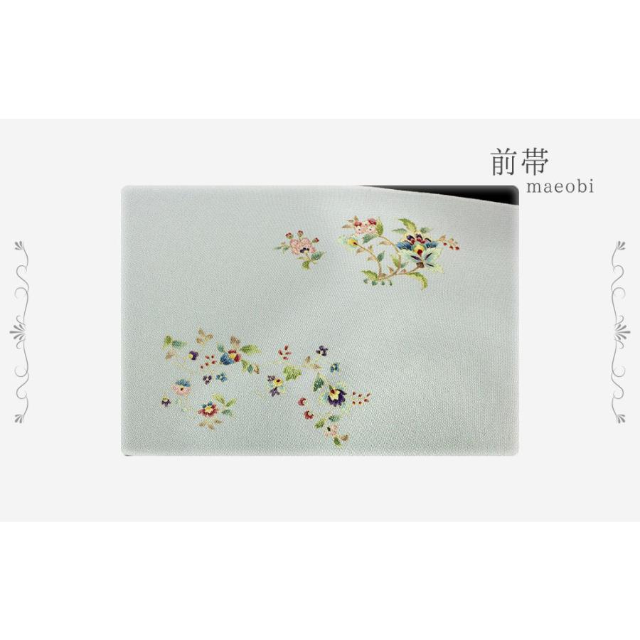名古屋帯 岡重 九寸 反物 薄水色地 水色 花唐草 花 唐草 正絹 浜 