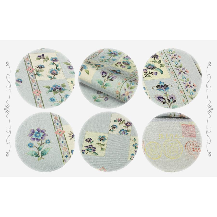 名古屋帯 岡重 九寸 反物 薄水色地 水色 花 正絹 浜ちりめん 岡重謹製 金 金彩加工 新品 未仕立て 老舗 岡重 伊と幸 塩瀬 夏物 No.88-1753の画像
