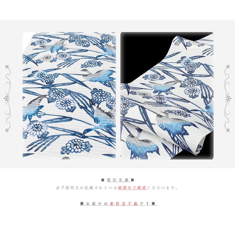 名古屋帯 カジュアル 正絹 江戸紅型 絽 白 鳥 菊 花柄 紅型染 塩瀬