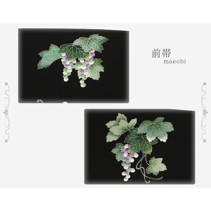 名古屋帯 十日町友禅 秀美 黒地 葡萄 ぶどう ブドウ 九寸 反物 正絹 本