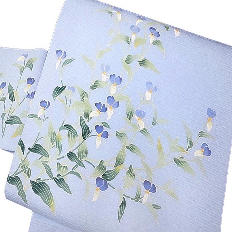 名古屋帯 夏物 カジュアル 十日町友禅 秀美 未仕立て 正絹 絽塩瀬 染帯