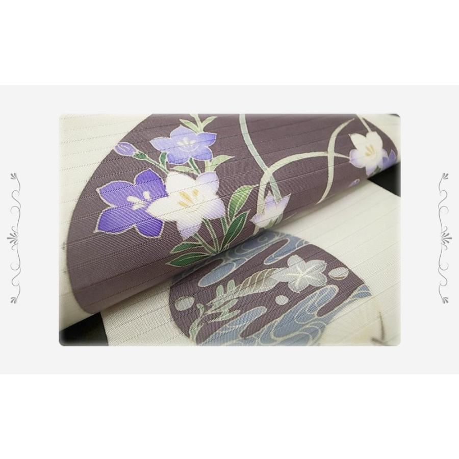 夏物 名古屋帯 カジュアル 十日町友禅 秀美 正絹 新品 未仕立て うちわ 塩瀬染 九寸名古屋帯 白地 着物 受注生産 No.88-2026の画像