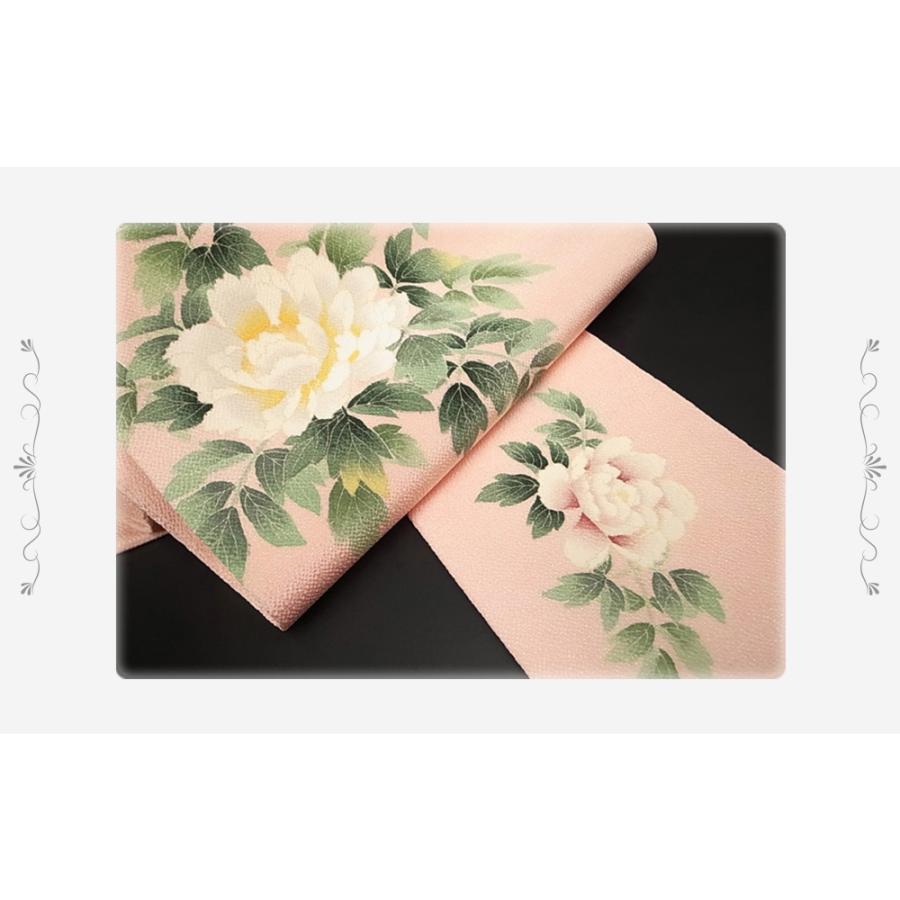ちりめん地＊名古屋帯 牡丹の花模様 ベージュ 和装 正絹 普段着物 12NM10 楽天市場】名古屋帯 秀美 九寸 正絹 友禅染 ピンク ピンクベージュ 花
