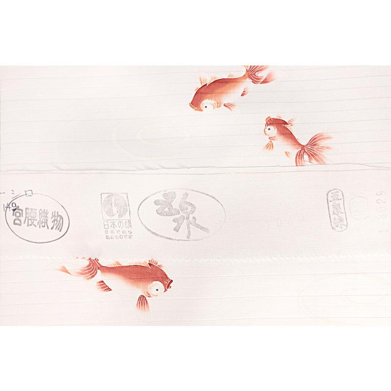 手描き友禅 金魚 絽 五泉 夏帯 九寸名古屋帯 正絹