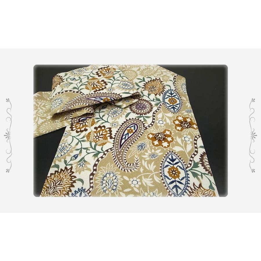 栗山吉三郎 名古屋帯 栗山紅型 和染紅型 紅型染 ベージュ 肌色 茶 白茶  