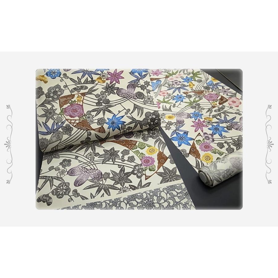 名古屋帯 江戸紅型 紅型染 和染紅型 駒塩瀬 五泉 白地 紫 緑 青 桜 梅